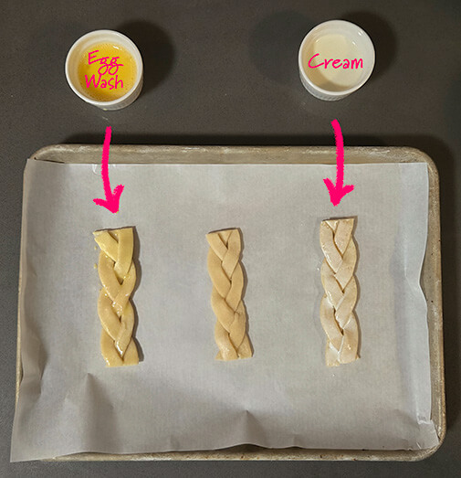 egg wash and cream on unbaked pie crust