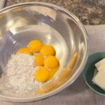 corn starch, egg yolks, and butter ready for tempering egg yolks