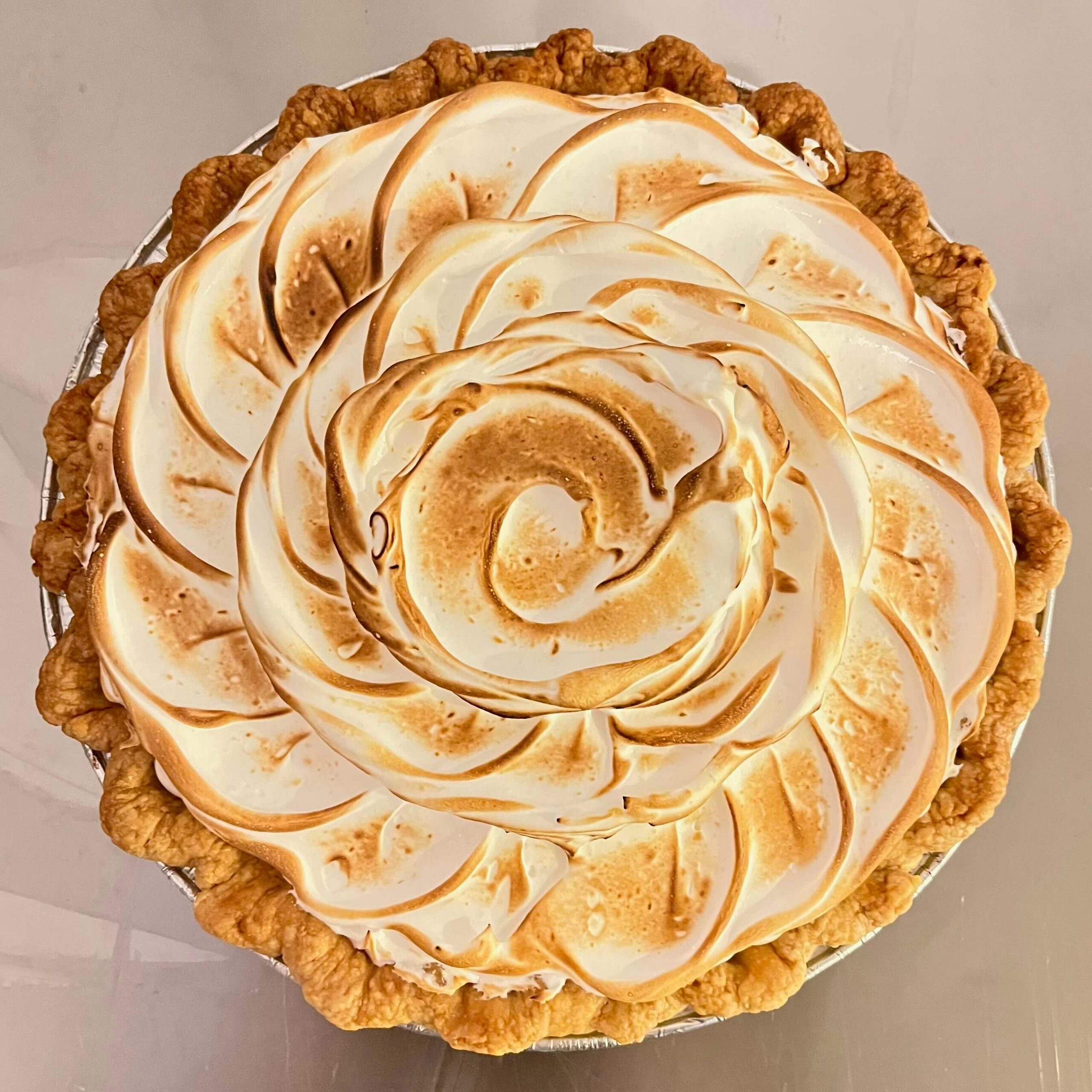 lemon meringue pie with swirled meringue