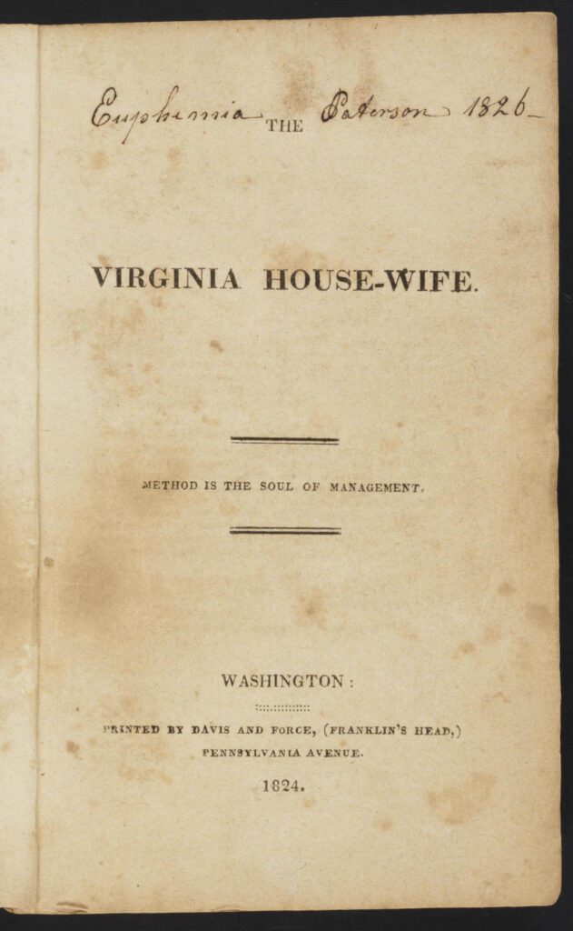 first edition cover the Virginia Housewife 1824