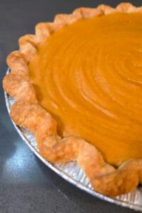close up shot of a baked brown butter sweet potato pie