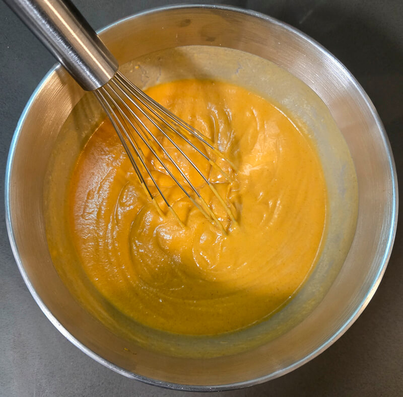 photograph of brown butter sweet potato pie filling in a mixing bowl