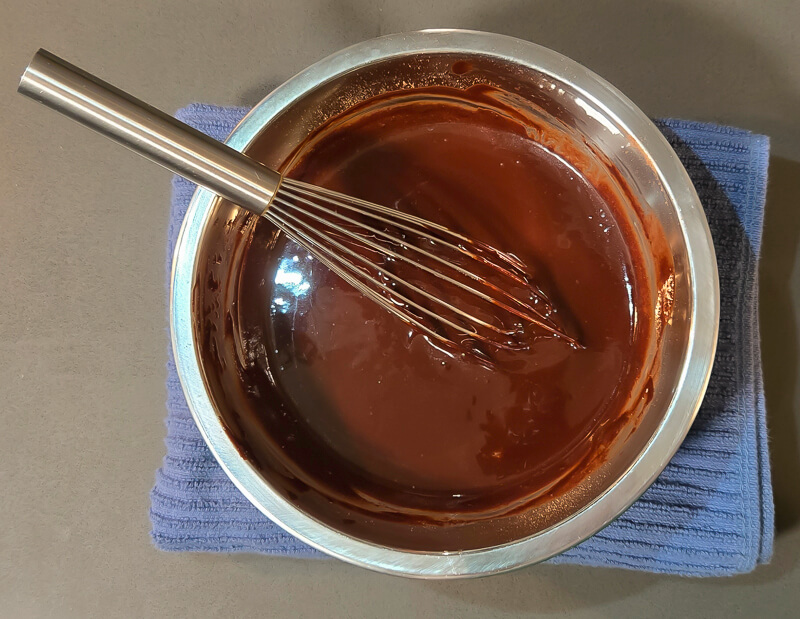 melted chocolate, melted butter, and cocoa powder whisked together