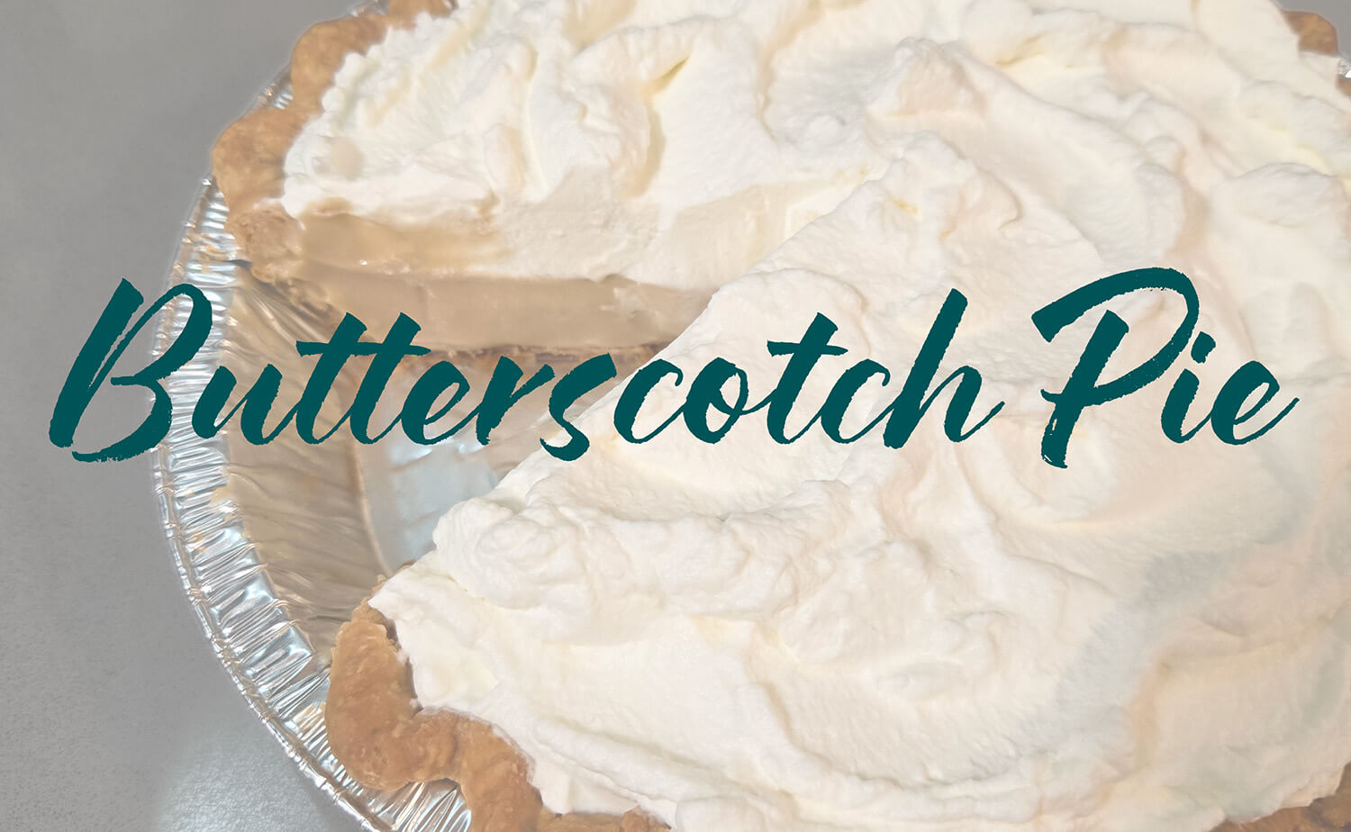 a text overlay of "butterscotch pie" over a cross section image of a butterscotch pie recipe