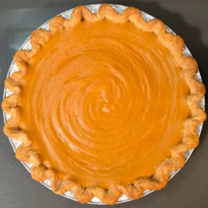 overhead photograph of a brown butter sweet potato pie