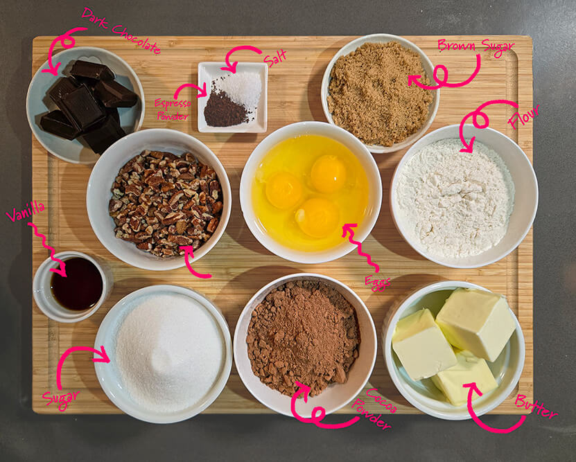 ingredients for brownies or brownie pie