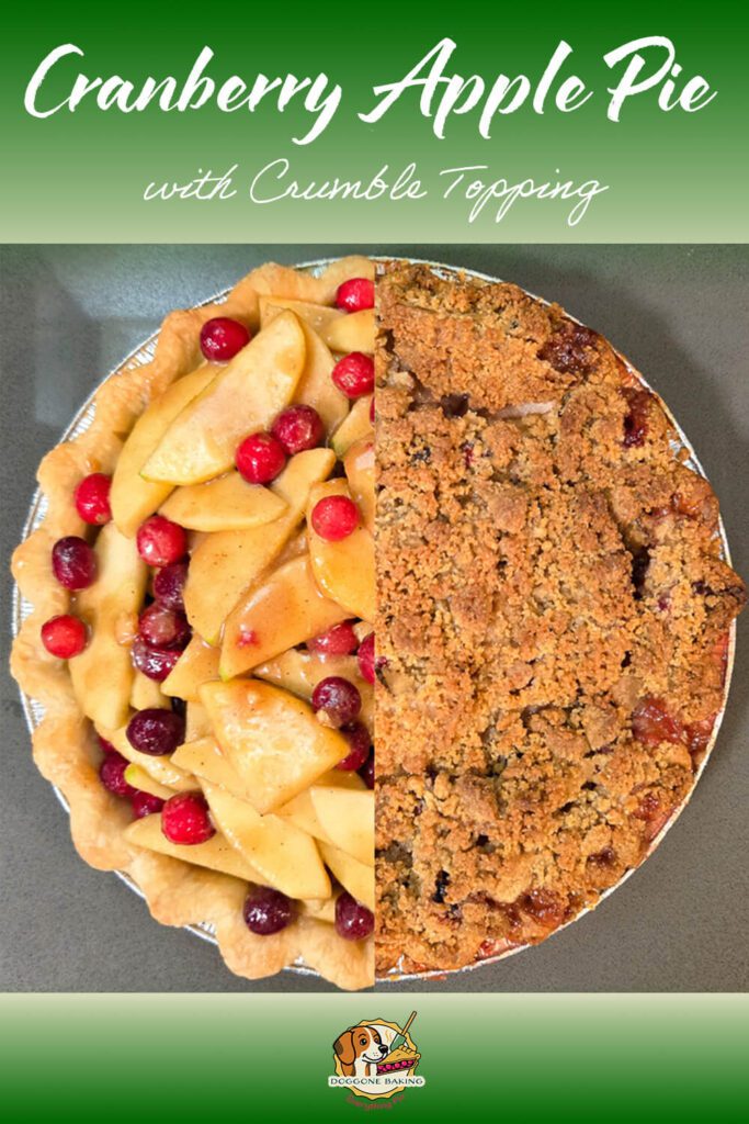 pinterest pin for cranberry apple pie with crumble topping