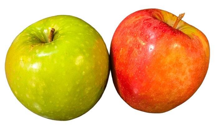 2 apples on transparent background: gala and granny smith