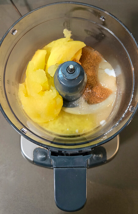 stewed apples, nutmeg, sugar, sherry, lemon juice, and melted butter in a food processor to make marlborough pie