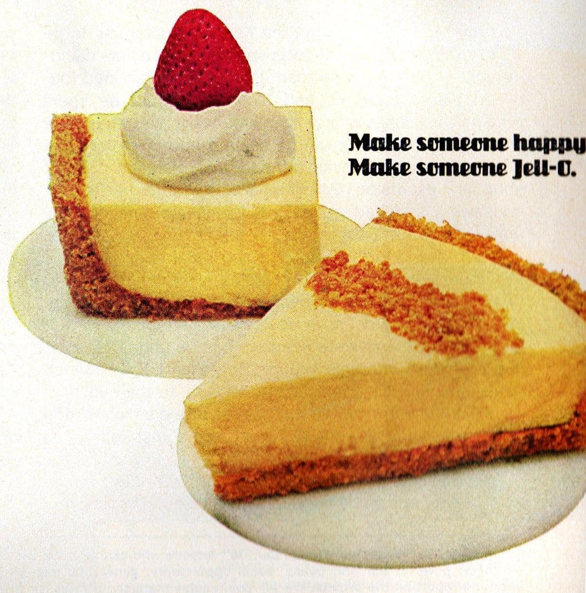 retro ad for no-bake cheesecake kit sold by jell-o from 1972