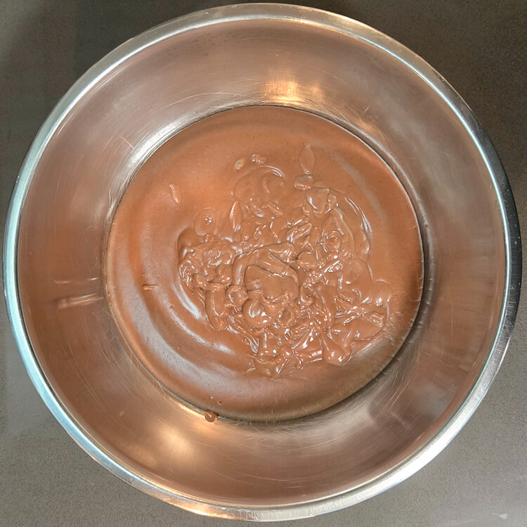 overhead view of chocolate pudding in a bowl