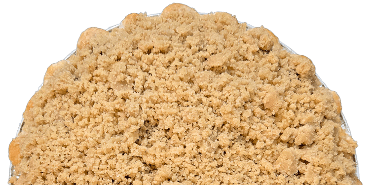 half of a crumble topped pie