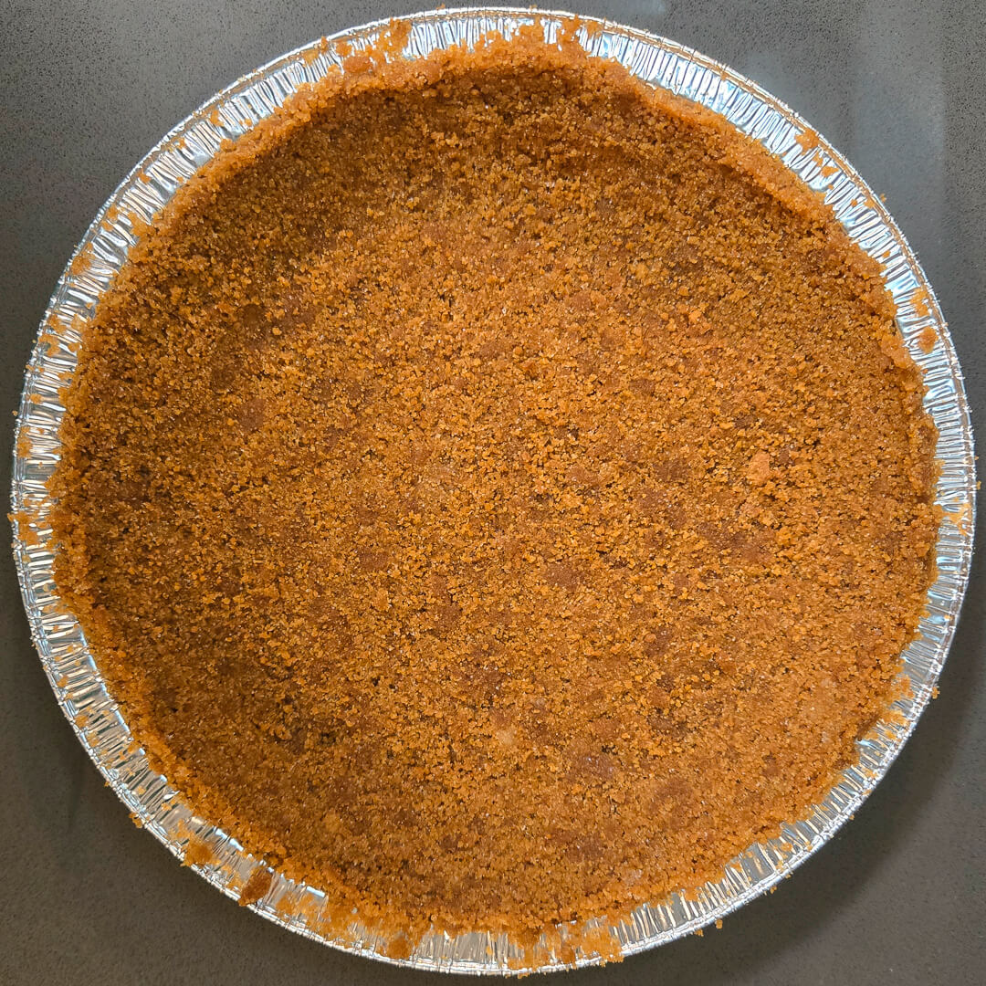 overhead photo of a graham cracker crumb pie crust