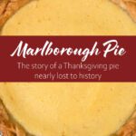 Close-up of Marlborough pie with creamy apple custard filling and flaky braided edge, illustrating a historic pie once popular for Thanksgiving.