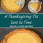 Whole and sliced Marlborough pie on a table with golden crust, photographed for a post about the forgotten Thanksgiving apple custard pie and its colonial New England history.