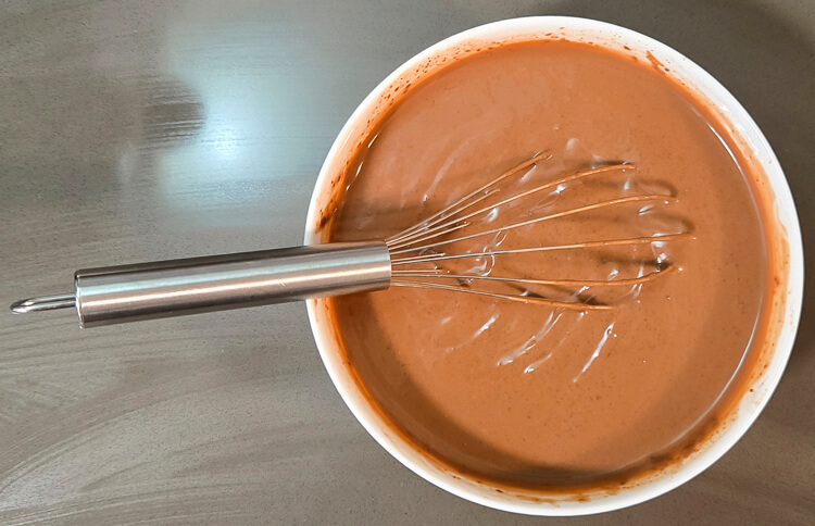 overhead photo of freshly mixed instant chocolate pudding