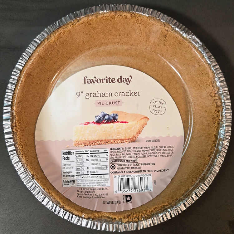 overhead photo of a store bought graham cracker crust from the "favorite day" brand sold at Target