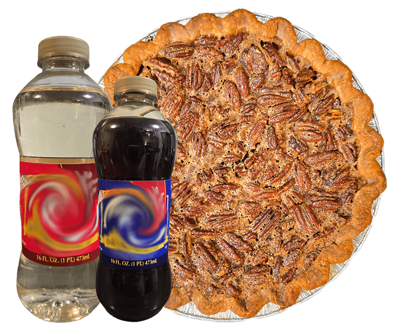 overhead photo of pecan pie with light and dark corn syrup