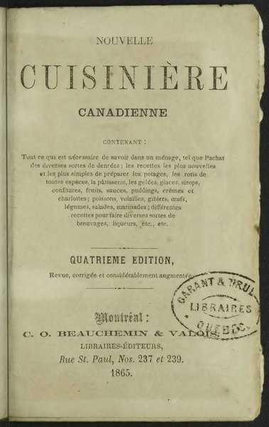 cover page of La Cuisiniere Canadienne