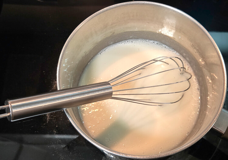 overhead photo of coconut milk mixed with cornstarch
