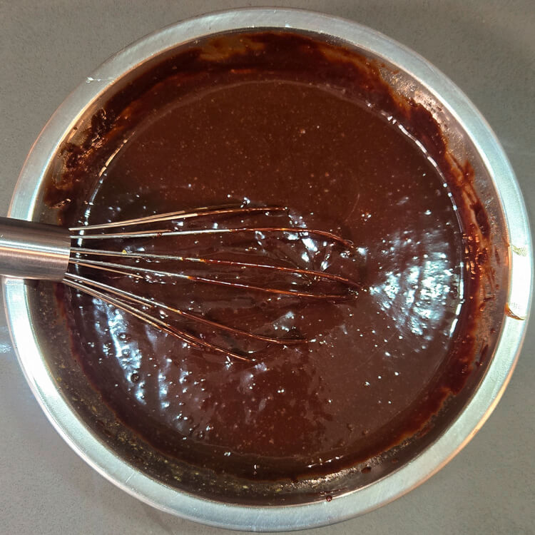 melted chocolate mixed with pasteurized eggs and sugar