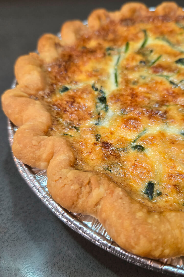 Spinach quiche recipe close up photo